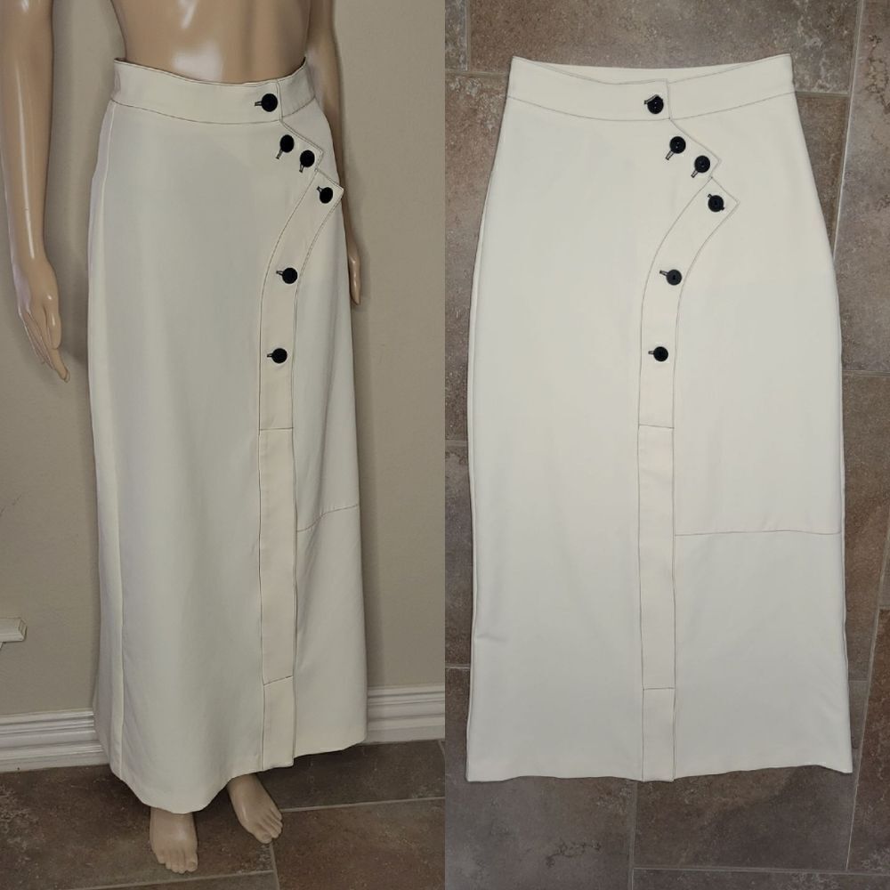 Pashmina Women's Long ivory Skirt Buttons A-LIne Career Maxi Workwear - Picture 1 of 16